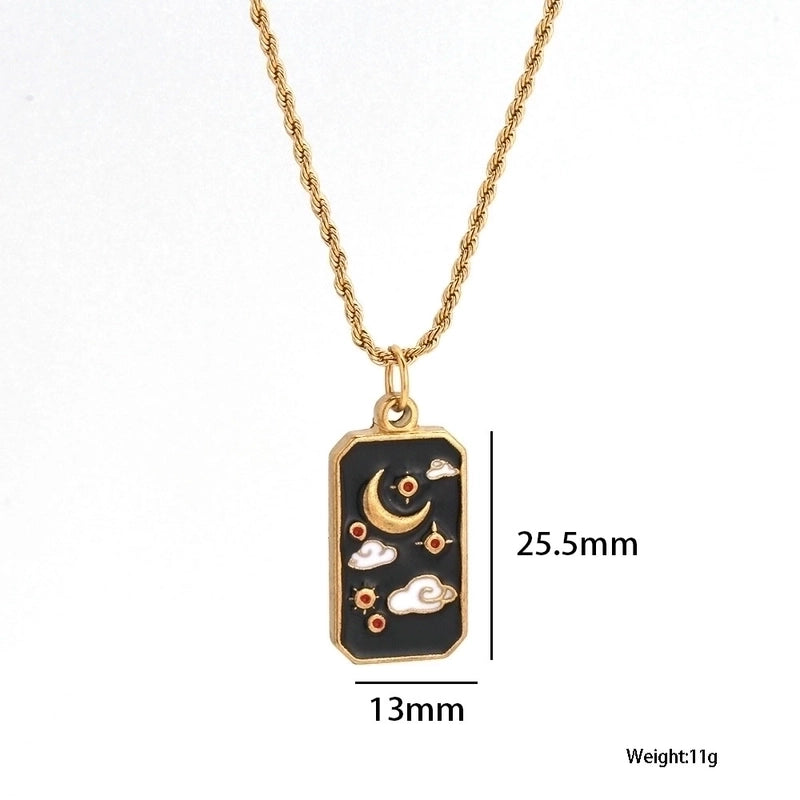 Gothic Sun Moon Rectangle 304 Stainless Steel 18K Gold Plated Pendant Necklace