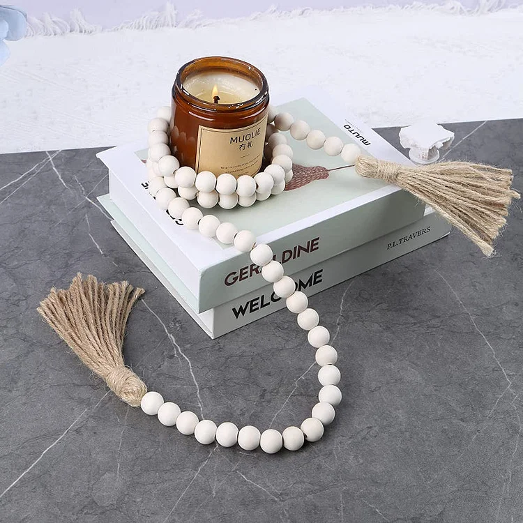 Natural Wood Bead Garland with Tassels DIY Farmhouse Rustic Boho Wall Hanging Decoration