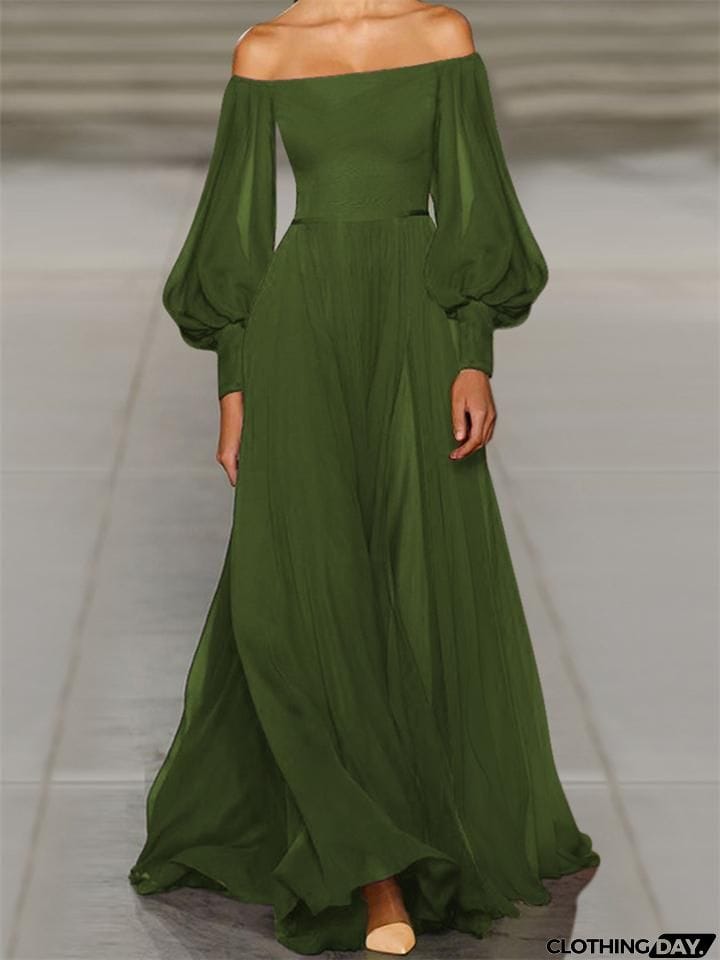 Flowing Off Shoulder Lantern Sleeve Chiffon Maxi Dress for Prom