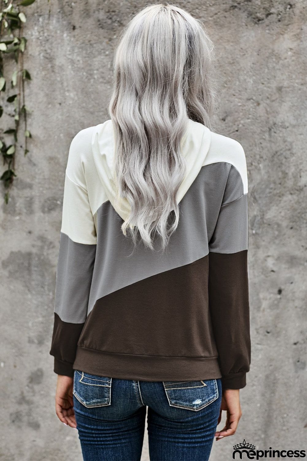Women's Casual Gray Colorblock Drawstring Hoodie