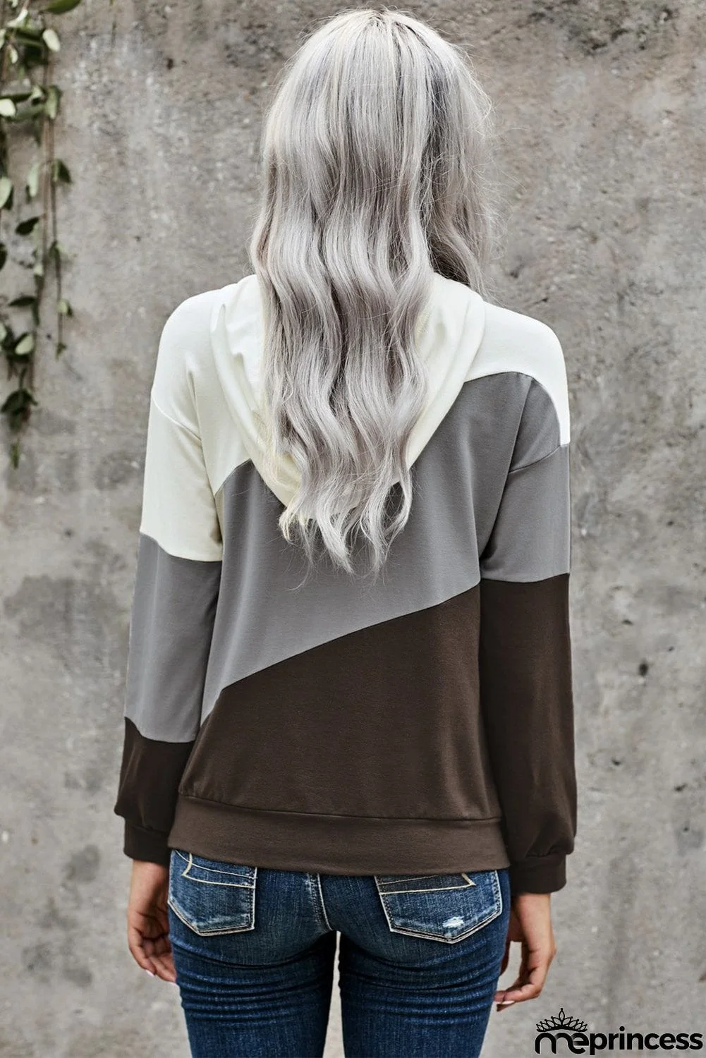 Women's Casual Gray Colorblock Drawstring Hoodie
