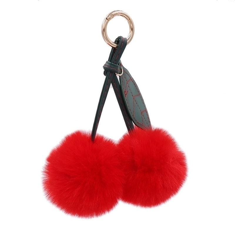 Beach Streetwear Cherry Imitate Rex Rabbit Fur Alloy Women’s Keychain
