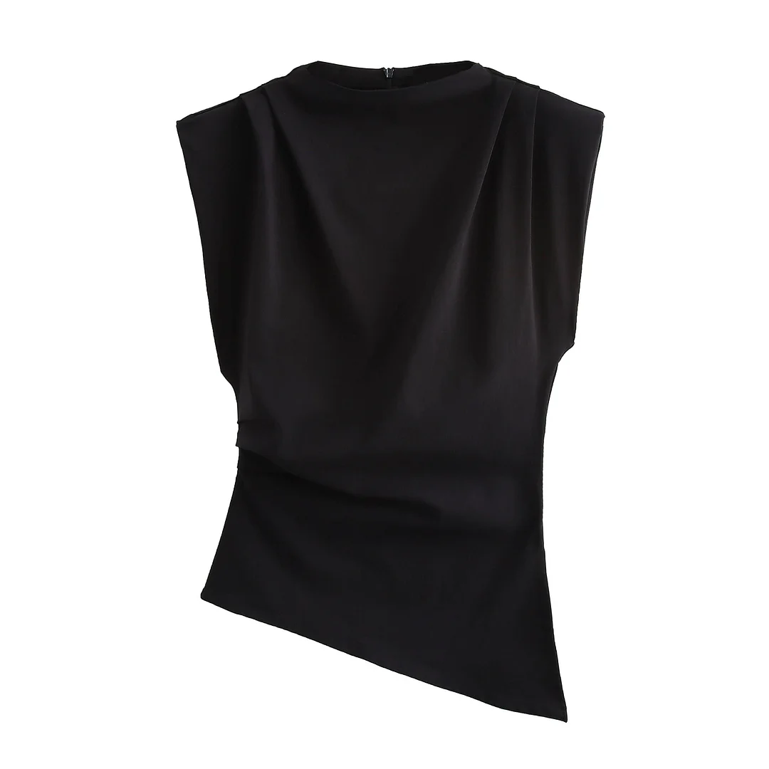 Toloer Toloer 2024 New Female Fashion Sexy Diagonal Fold Decorative Shoulder Padded Top 0085845-Outfit Ideas