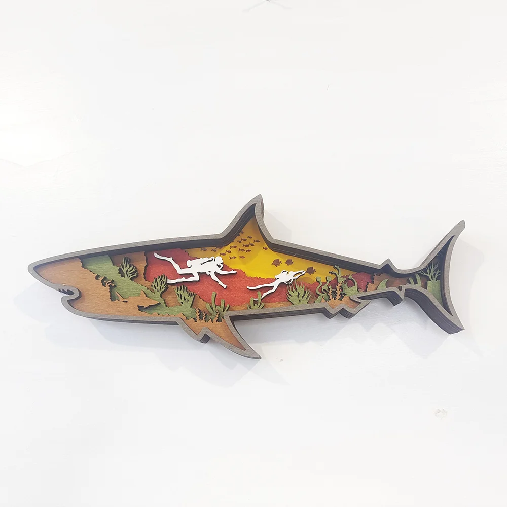 Purexcellent&trade; New creative home desktop wood carving shark handicraft decoration