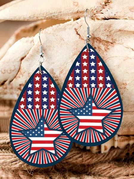American Flag Star Water Drop Earrings