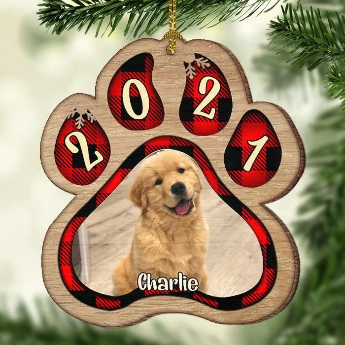 Pet Paw Ornament Personalized Photo and Name Wooden Pet Ornament