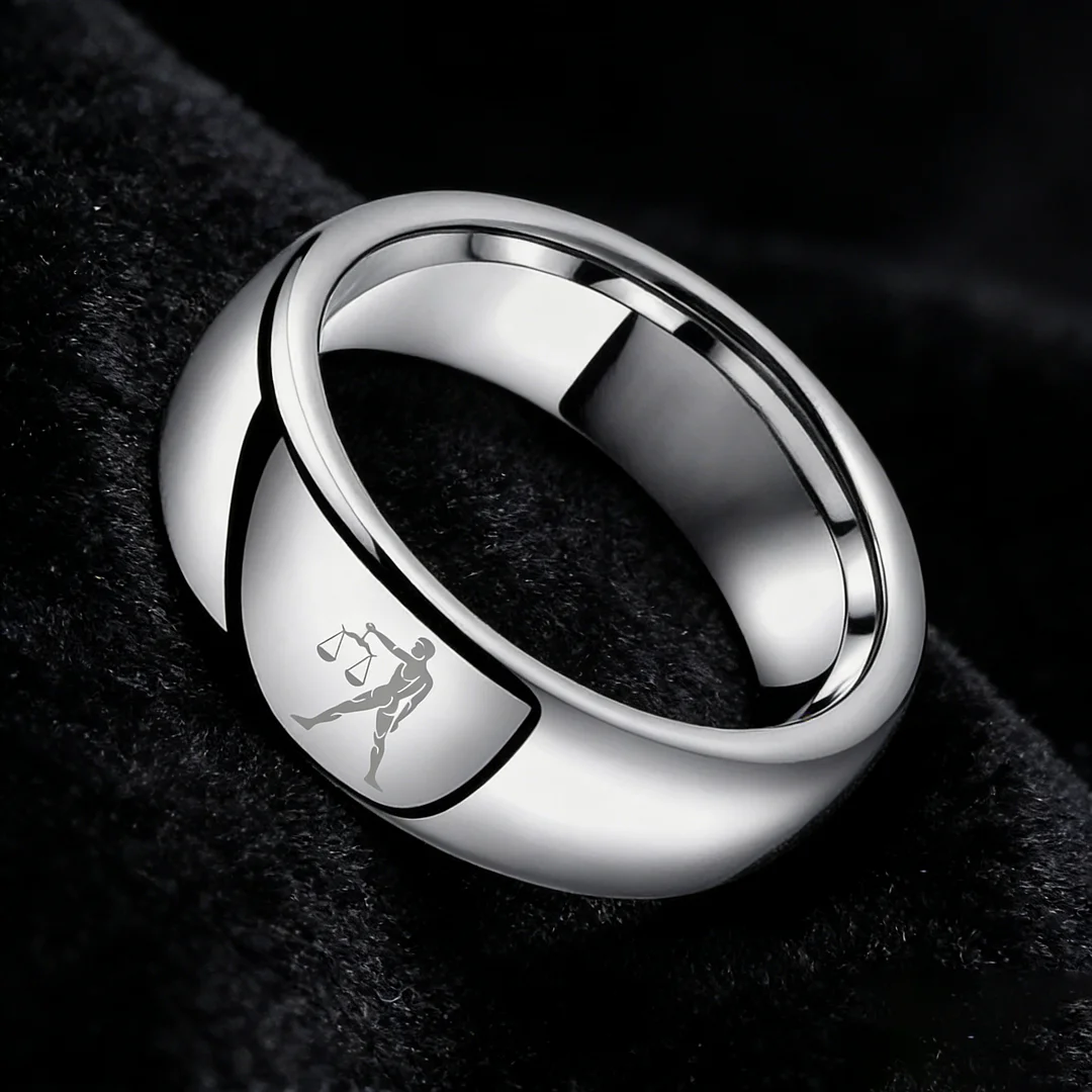 Sliver Libra Couples Dome Tungsten Carbide Rings Prints Laser Design Domed Top Tungsten Wedding Bands 4MM 6MM 8MM Width