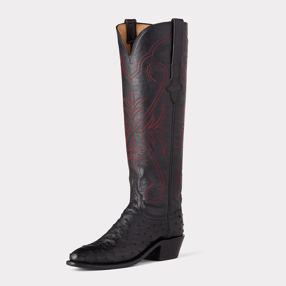 Mid Heel Round Toe Black Embroidered Cowgirl Boots for Women Nicepairs