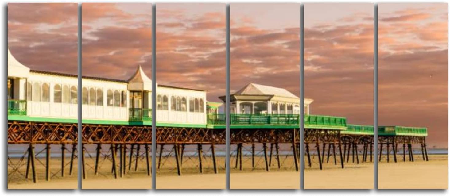 6 Panel Canvas Wall Art for Living Room St Anne's Victorian Pier Lytham St Annes Prints Pictures Paintings Poster Home Decor Framed Ready to Hang Multi2