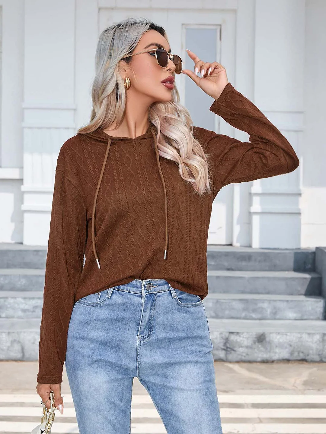 Churchf Women's Station Hot Style Autumn And Winter Knit Hoodie Sweater
