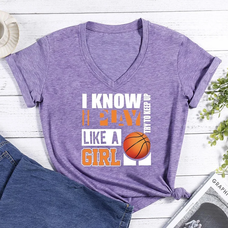 TRY AND KEEP UP Basketball V-neck T Shirt-Annaletters