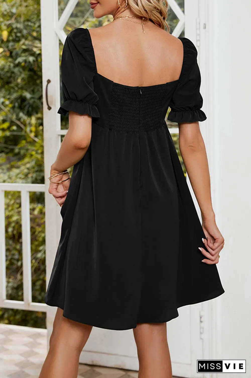 Sweet Elegant Solid Fold Square Collar A Line Dresses