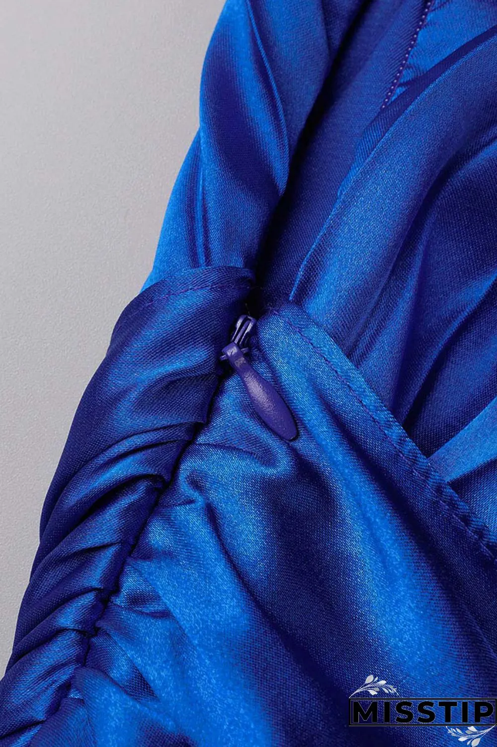 Colorful Blue Elegant Solid Patchwork Fold Oblique Collar Straight Dresses