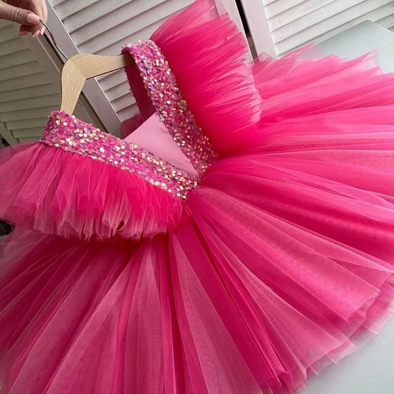 Summer Girl Dress Birthday Party Princess Dress Children Sequins Bow Pageant Gown Flower Girl Wedding  Formal Dresses