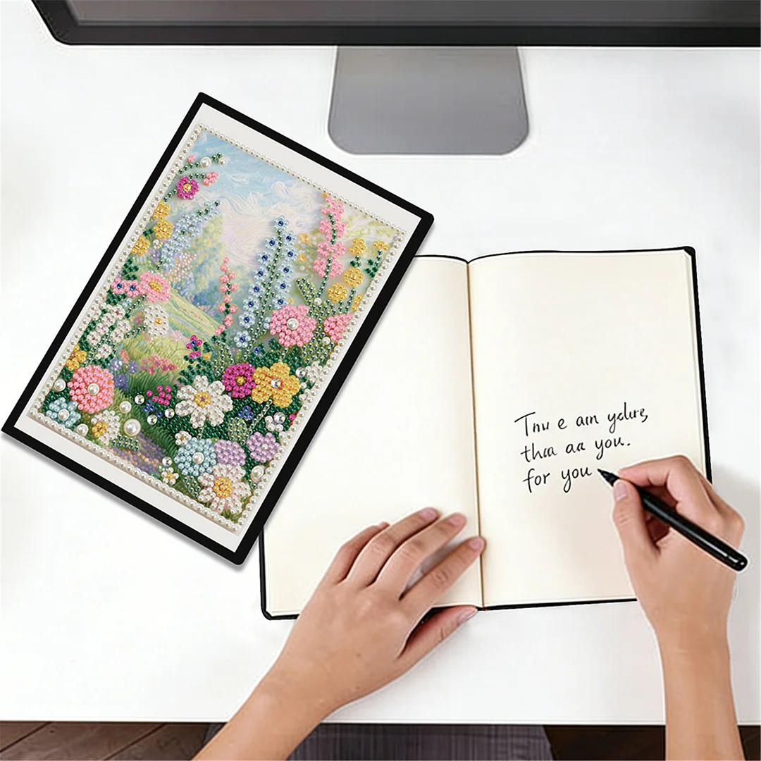 Summer Forest Partial Pearl DIY 50 Pages A5 Diamond Painting Notebook Special Shaped Diamond Art Diary Book Kits Wireless Strip 5D Crystal Art Paintings Sketchbook for Art Drawing