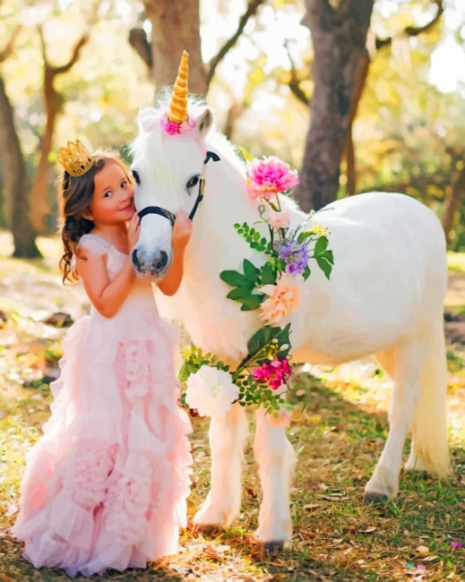 

Girl With Mini Horse Unicorn – Paint By Numbers - 40*50CM, 501 Original