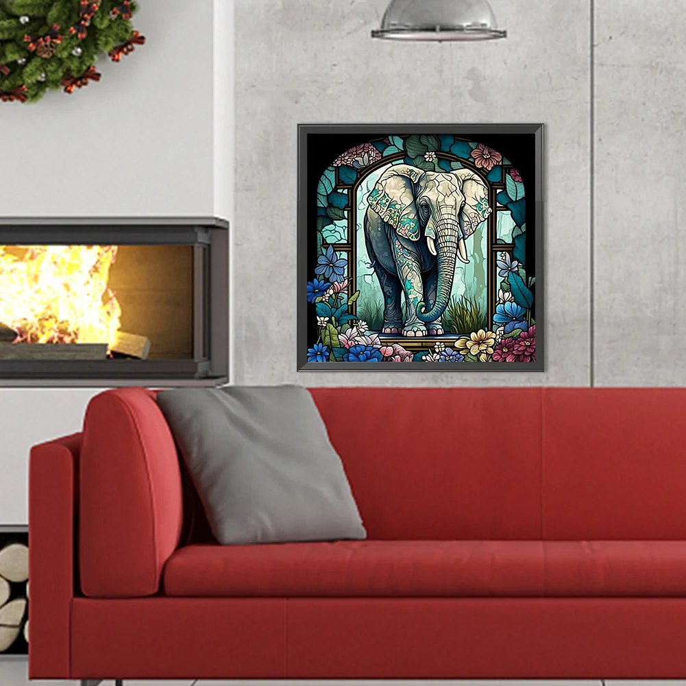 Diamond Painting - Full Round Drill - Stained Glass Elephant(Canvas|40*40cm)