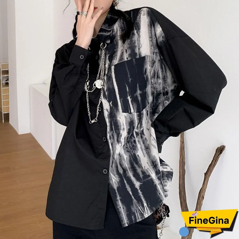 Vintage Tie-Dye Stitching Dark Long Sleeve Shirt