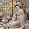 (Stamped/Counted) Kimono Woman Drinking Tea-11CT Cross Stitch 50*50cm/19.69*19.69in