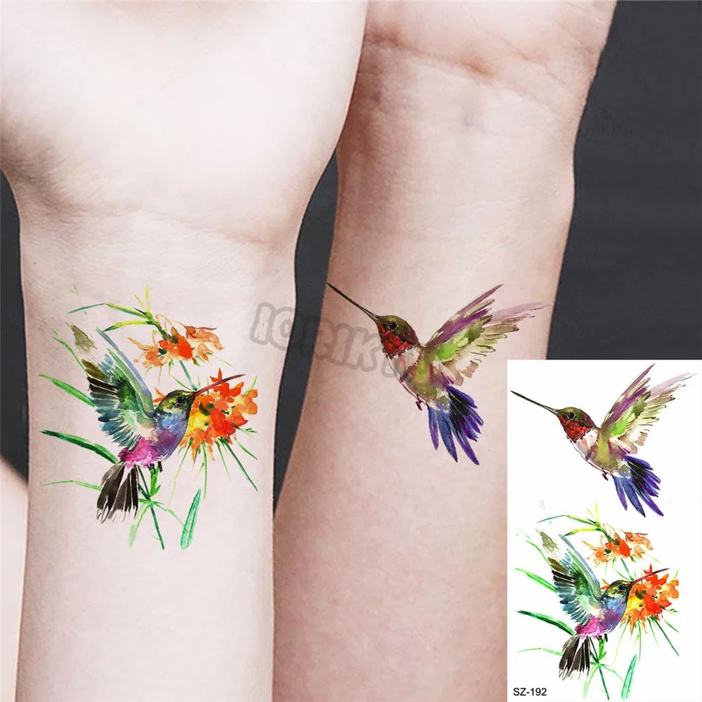 Colorful Dinosaur Temporary Tattoos For Kids Girls Rose Flower Lavender Hummingbird Fake Tattoo Sticker Forearm Neck Tatoos Show