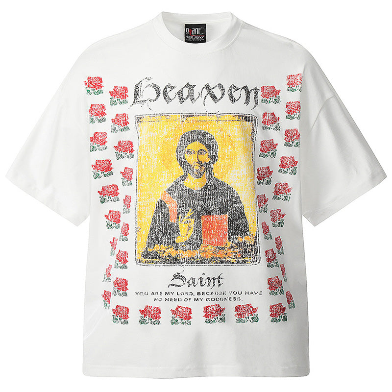 SAINT  Rose Sanskrit Distressed Print T-Shirts