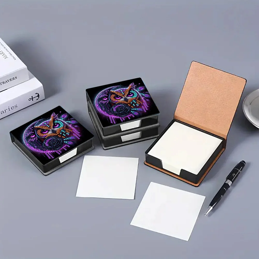 PU 5D Diamond Painting Kit Note Box DIY Diamond Art Notepad Box (Moon Owl)