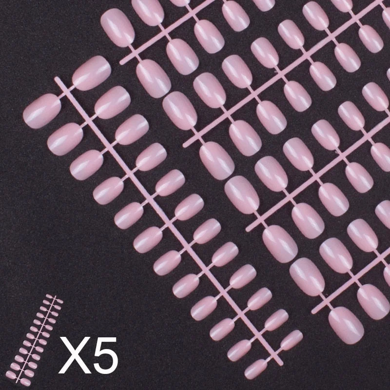 5 Set Mixed Colors 24 Pieces Per Set Fashion Round Colored False Nails Full Cover 10 Size Fake Nails for DIY Press on Nails-Nail Inspo