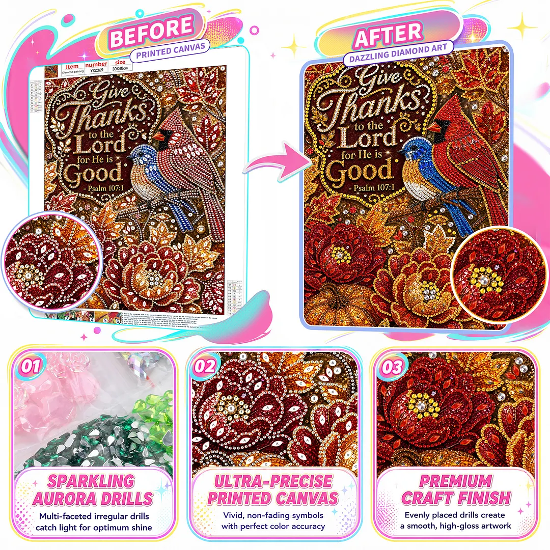 Autumn Birds Thanksgiving Diamond Painting Kits for Adults Beginners 30x40cm