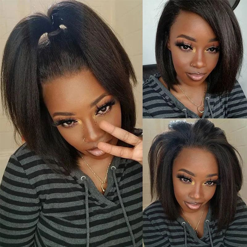 100% Human Hair Natural Black 180% Density Super Loose Short Curly Bob Wig