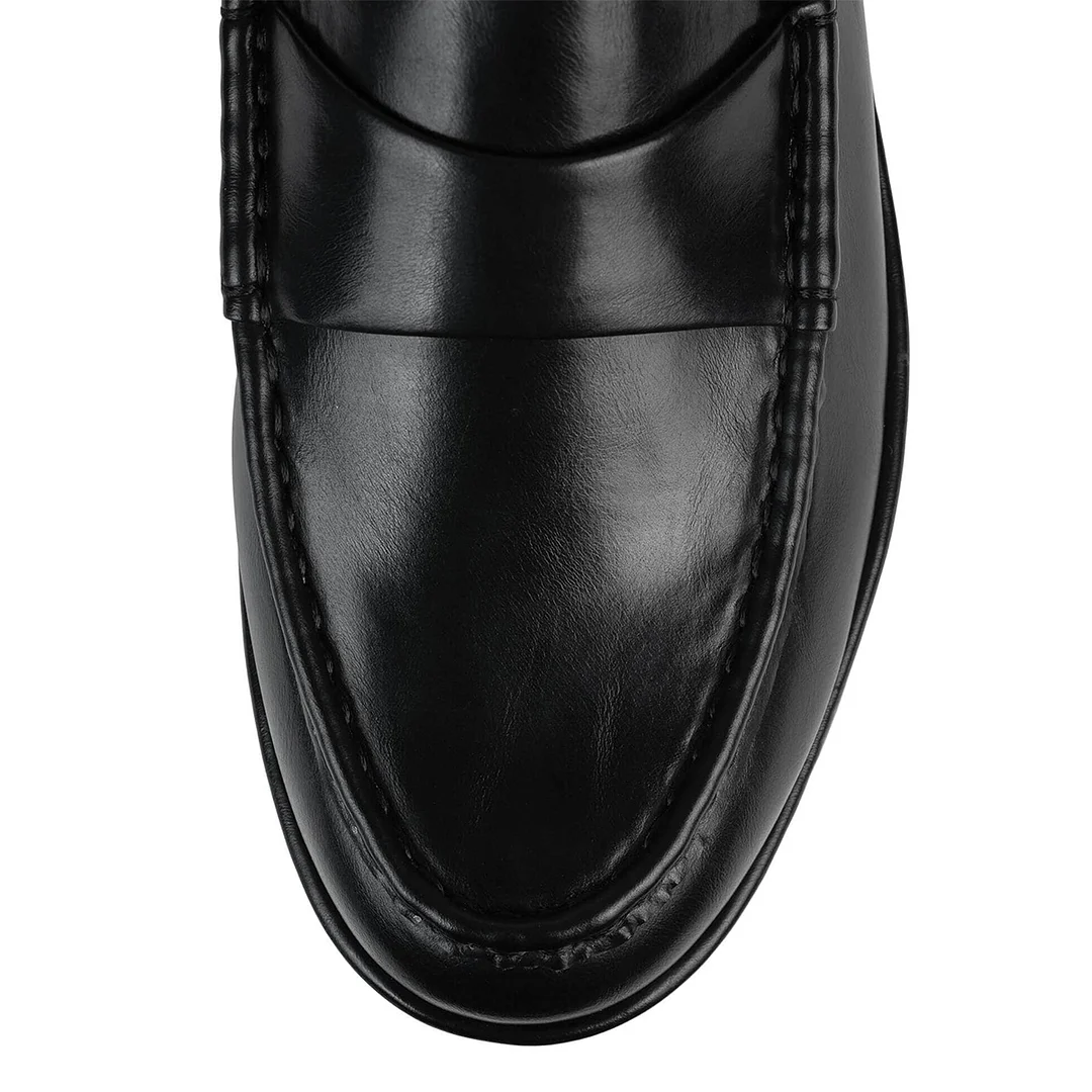 Black Almond Toe Platform Loafers with Wedge Heel for Women