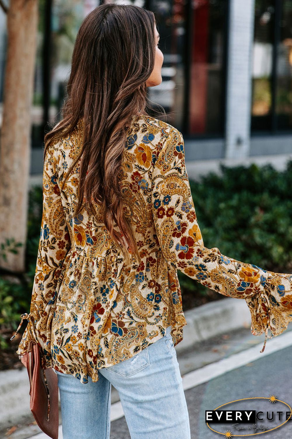 Multicolor Floral Printed Front Tie V Neck Blouse