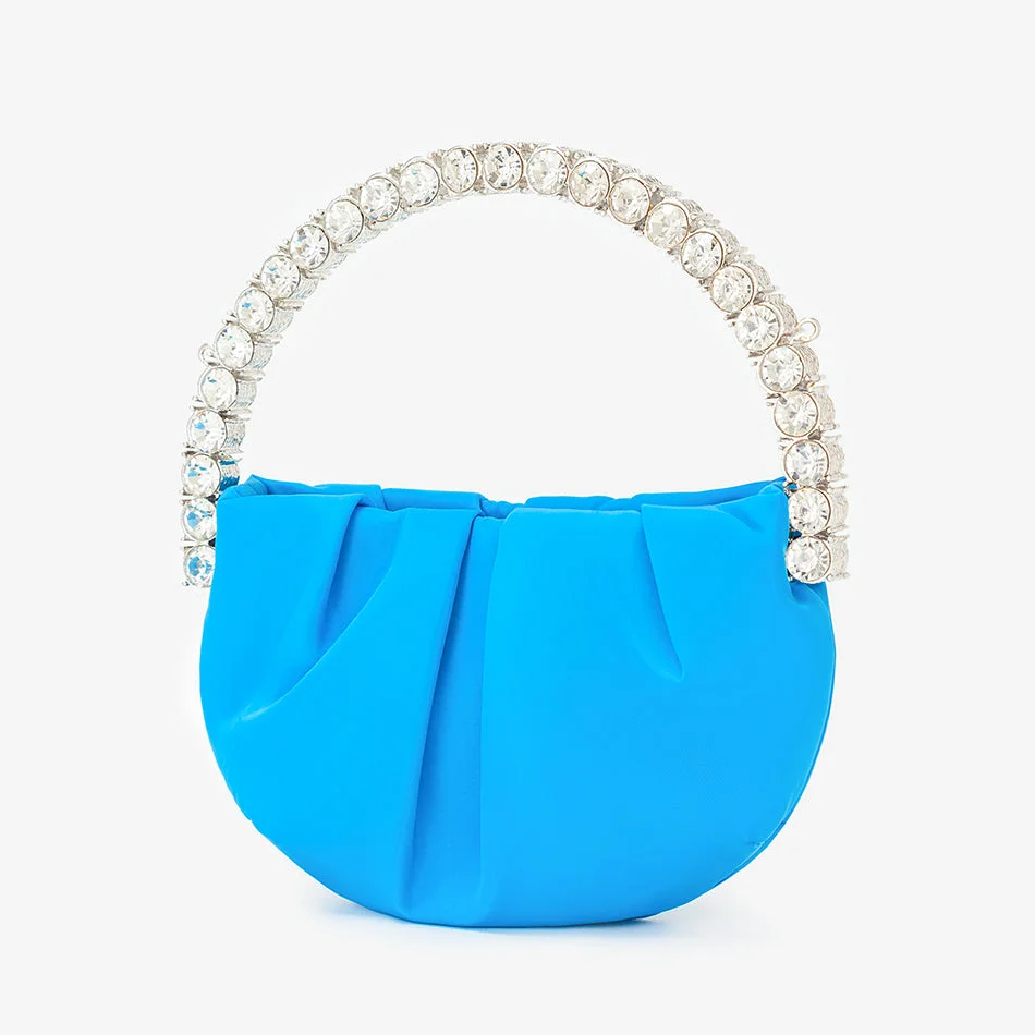 Round Evening Clutch Chic Mini Metal Handle Rhinestone Purses And Handbag-VESSFUL