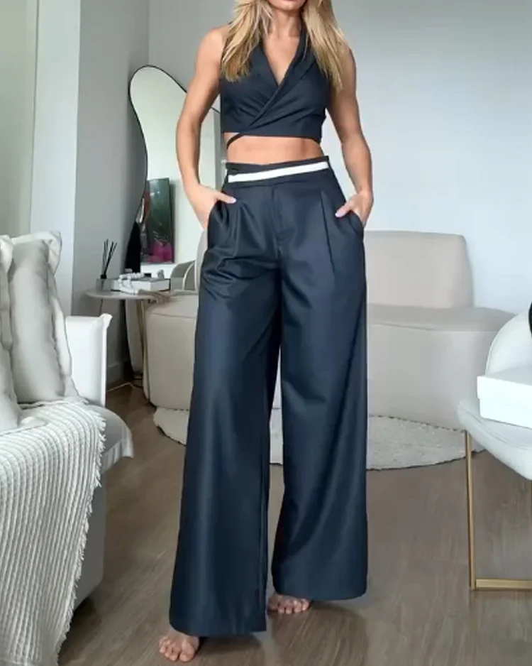 Lapel solid color tie two piece suit