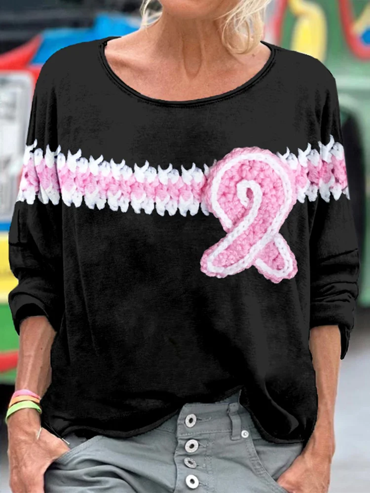 Breast Cancer Awareness Crochet Art Comfy T Shirt