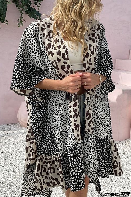 Mixed Animal Print Long Kimono