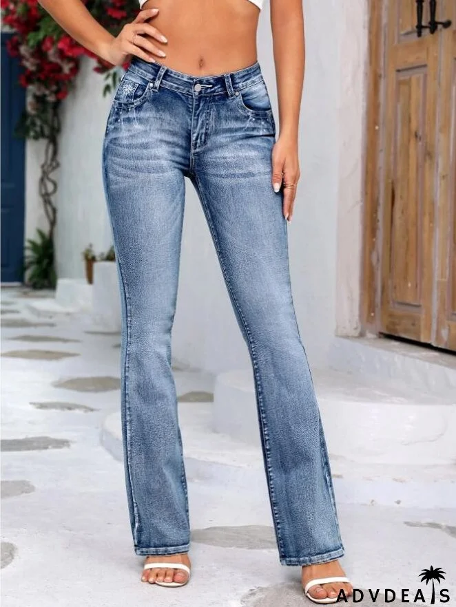 Embroidered Denim Trousers Fashionable Denim Flared Pants