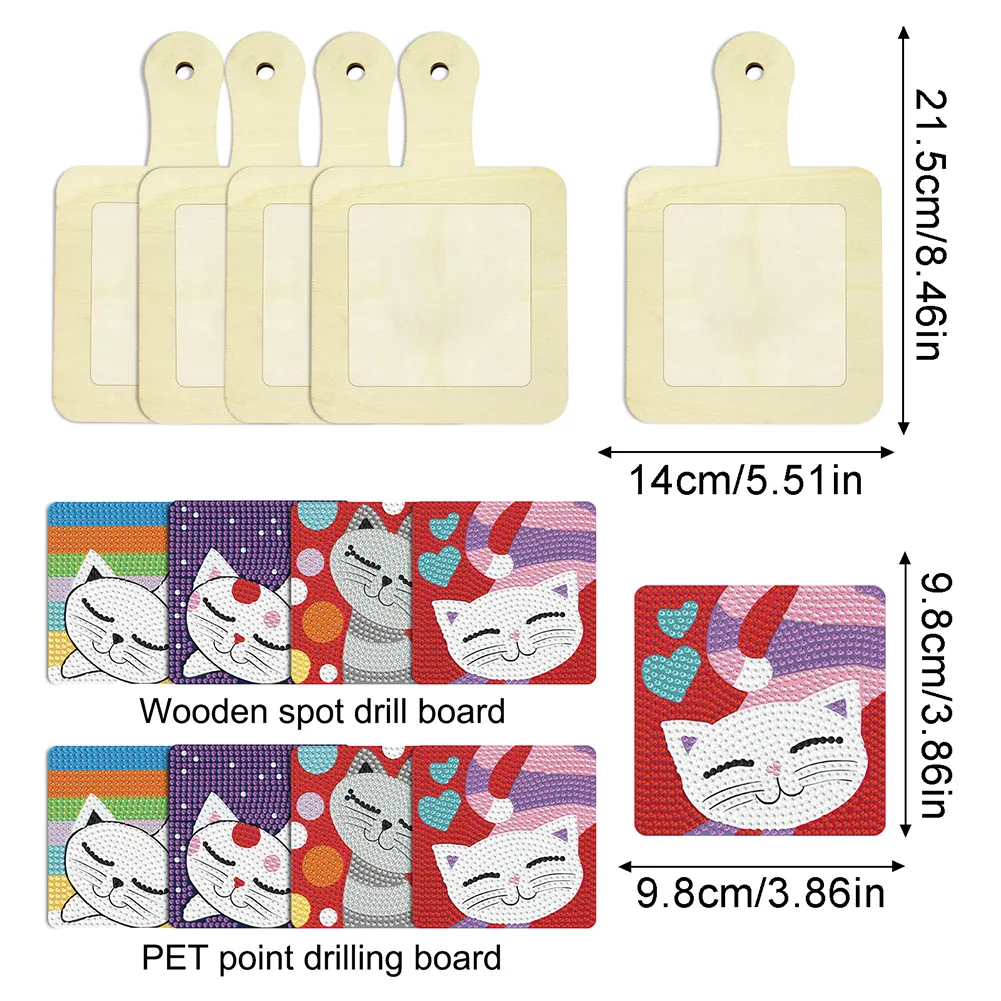 4Pcs Kitten DIY Diamond Painting Placemats Rhinestone Table Mats for Adults