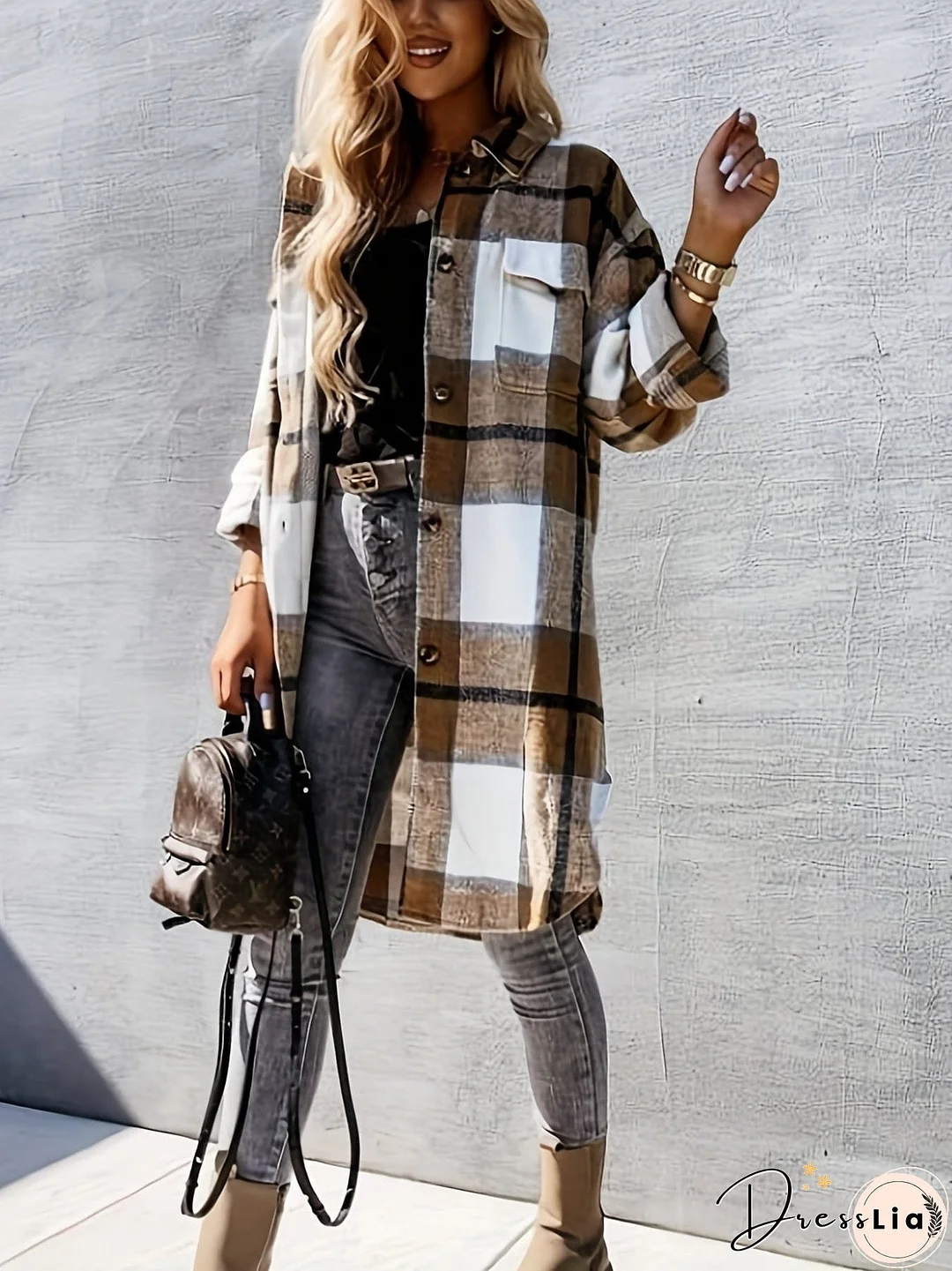 Plus Size Plaid Fleece Jacket