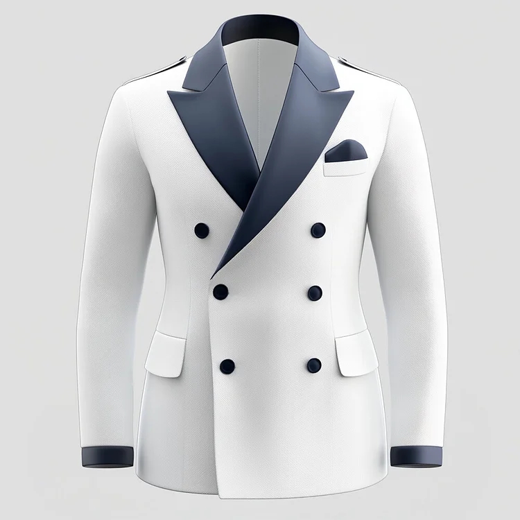 Men's Color Blocks Peak Lapel Long Sleeve Double Breasted Blazer
