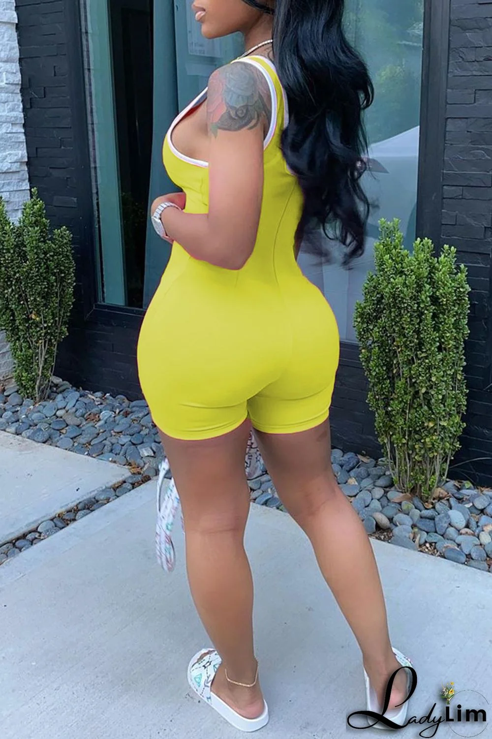 Green Fashion Casual Print Basic U Neck Skinny Romper