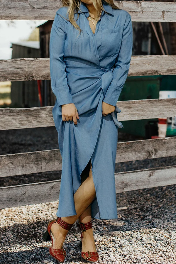 Vintage Washed Pleated Shirt Dress