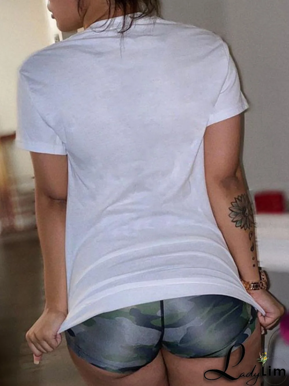 White Street Vintage Print Split Joint O Neck T-Shirts