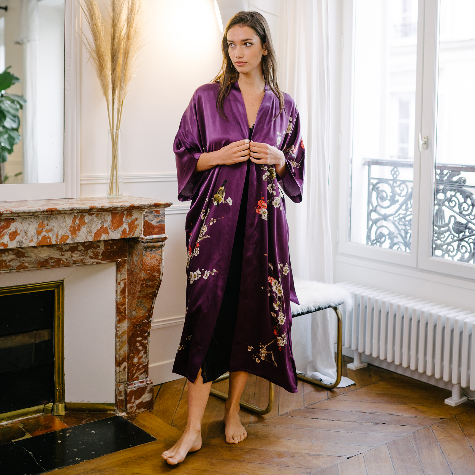 19 Momme Luxury Purple Long Women's Silk Kimono Robe REAL SILK LIFE