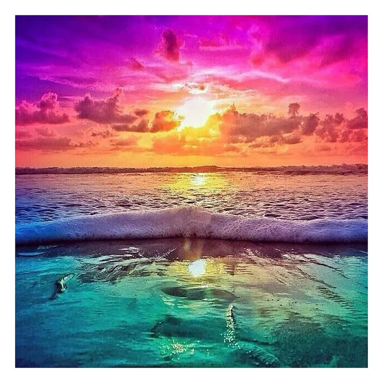 Sunset Seaside Round Full Drill Diamond Painting 30X30CM(Canvas) gbfke