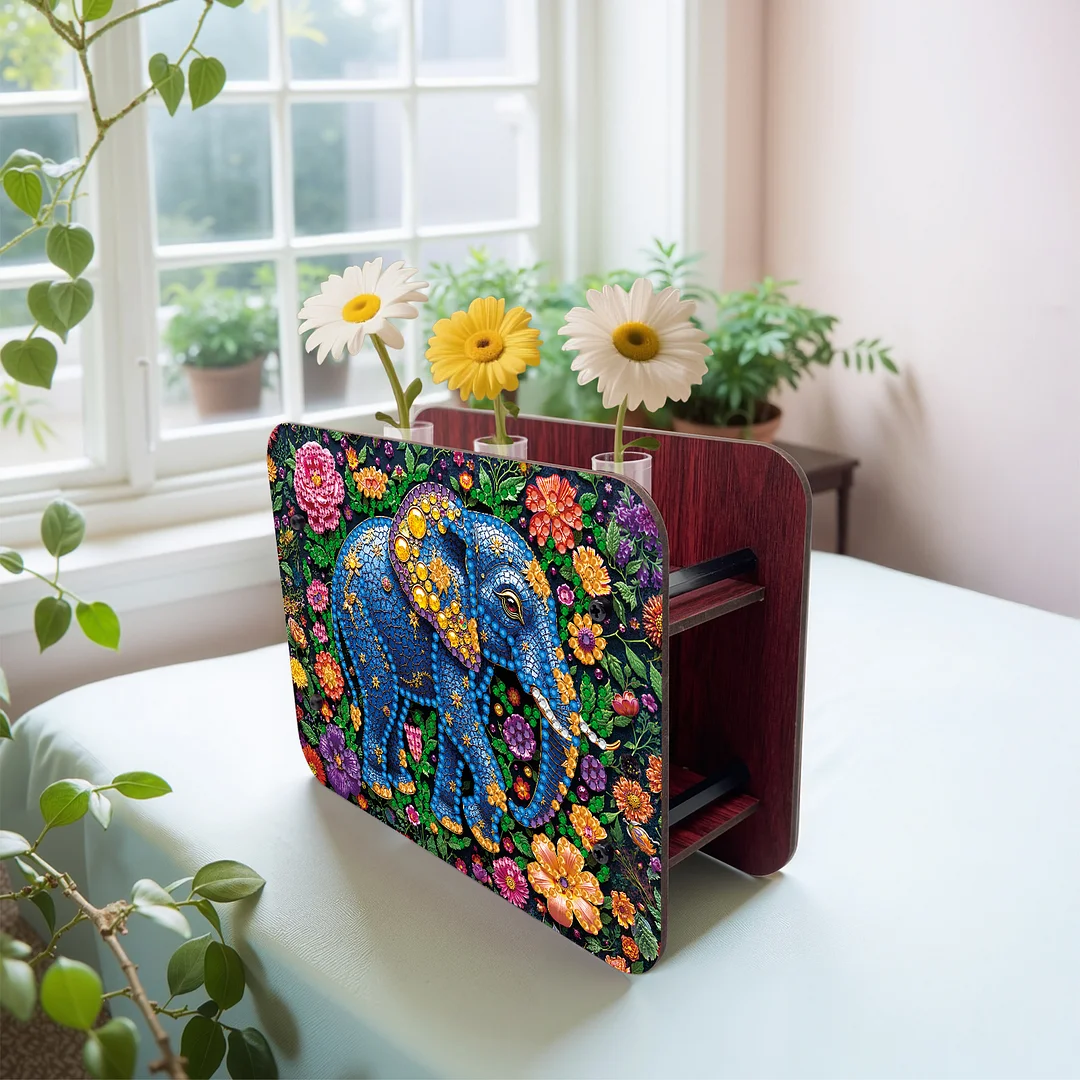 Elephant DIY Flower Vase Wooden Double Sided Desktop Diamond Art Kit Home Decor