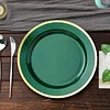 10 Pack | Regal 10" Hunter Emerald Green and Gold Plastic Dinner Plates - Round