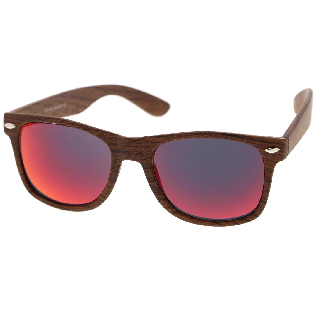 Classic Wood Printed Colored Mirror Square Lens Horn Rimmed glasses 54mm