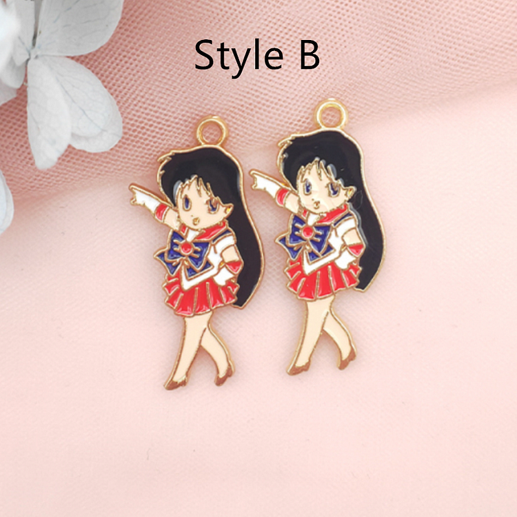 10pcs Alloy Figure Dripping Charm Pendant Necklace Keychain Pendant Earrings DIY Japanese Cartoon Anime Girl Handmade Keychain Necklace