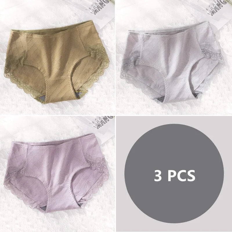 3Pcs Soft Cotton Panties for Women Sexy Lace Transparent Briefs Female Women's Underwear Lady Lingerie Wholesale Free shipping