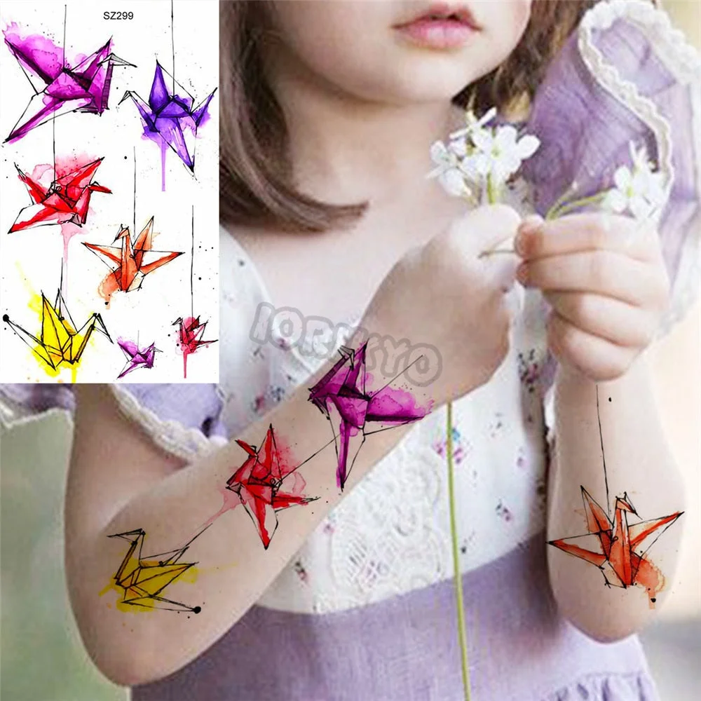 Colorful Dinosaur Temporary Tattoos For Kids Girls Rose Flower Lavender Hummingbird Fake Tattoo Sticker Forearm Neck Tatoos Show